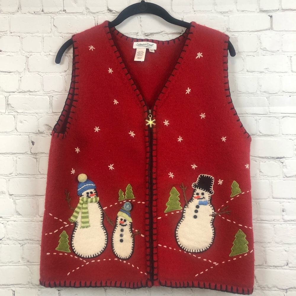 COPY - Coldwater Creek Holiday Snowman Knit Vest Full Zip Small